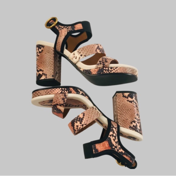 See By Chloe Snakeskin Effect Block Heel Platform Sandal Antique Rose Si… - Picture 5 of 11